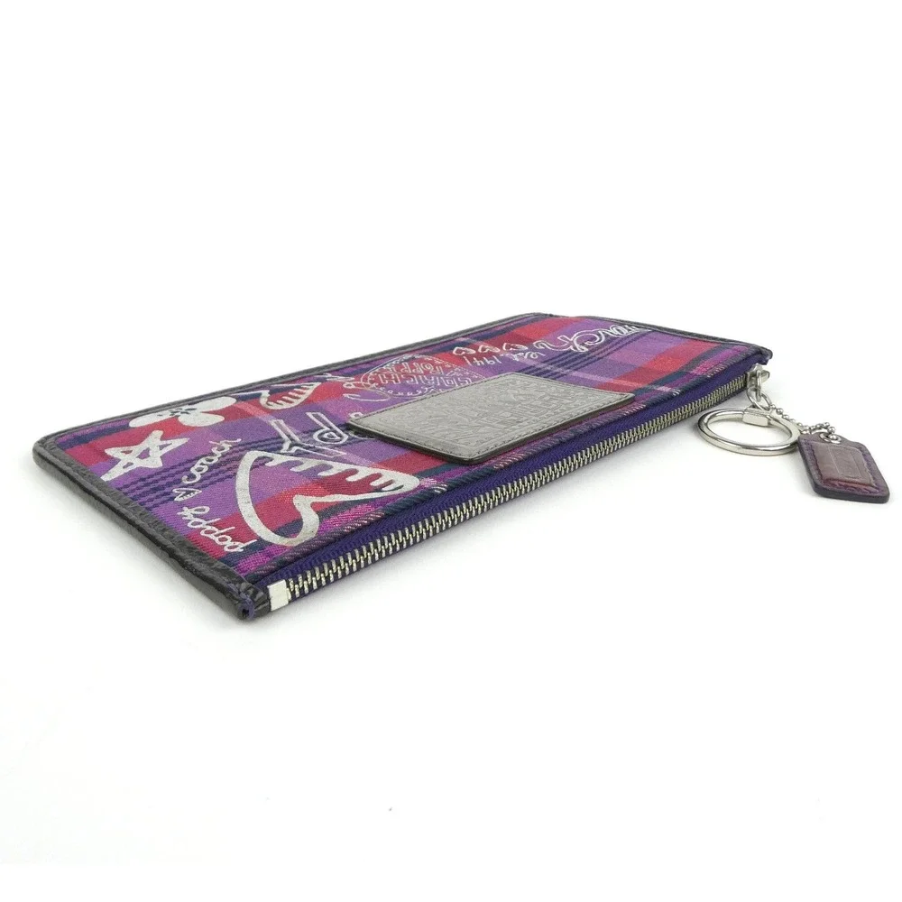 Coach Poppy Purple Plaid Zipper Pouch